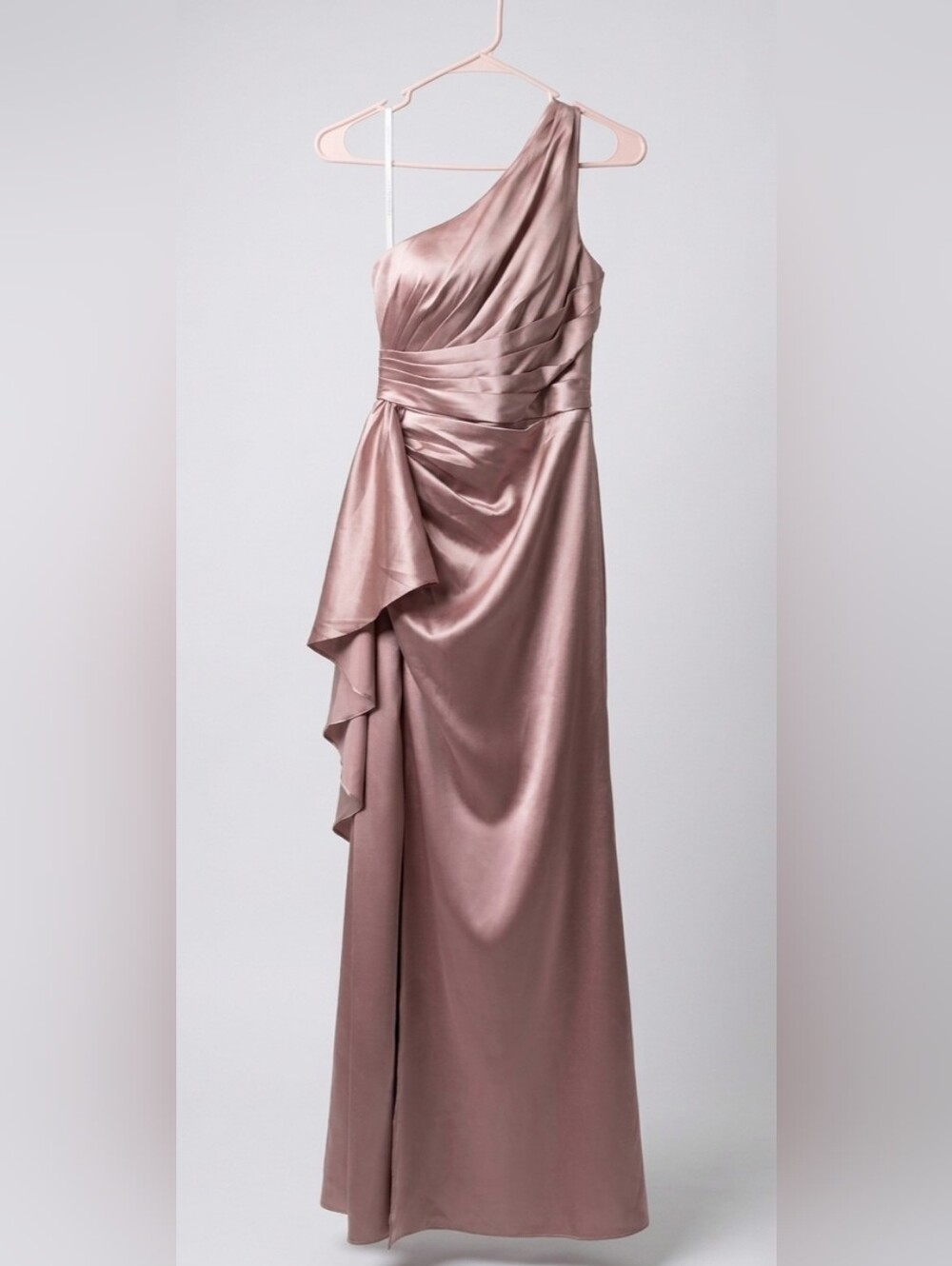 Azazie "Latrice" One-Shoulder Satin Dress - Desert Rose (Size US4)